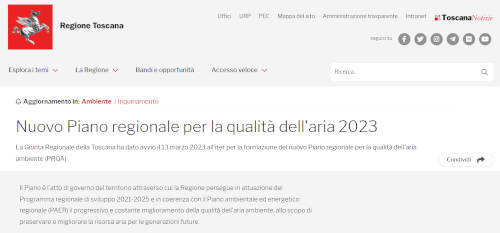 Nuovo piano regionale per la qualit dell'aria 2023